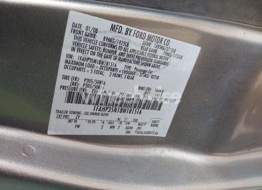 Photo 9 of 2008 Ford Focus SE/SES (VIN 1FAHP35N18W181516)