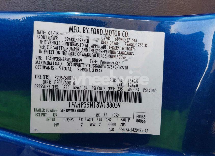 Photo 9 of 2008 Ford Focus SE/SES (VIN 1FAHP35N18W188059)