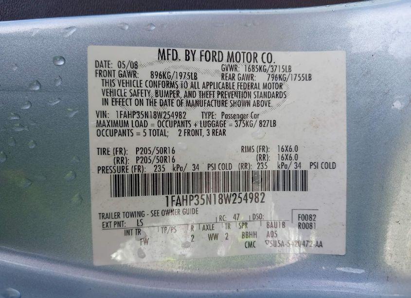 Photo 9 of 2008 Ford Focus SE/SES (VIN 1FAHP35N18W254982)