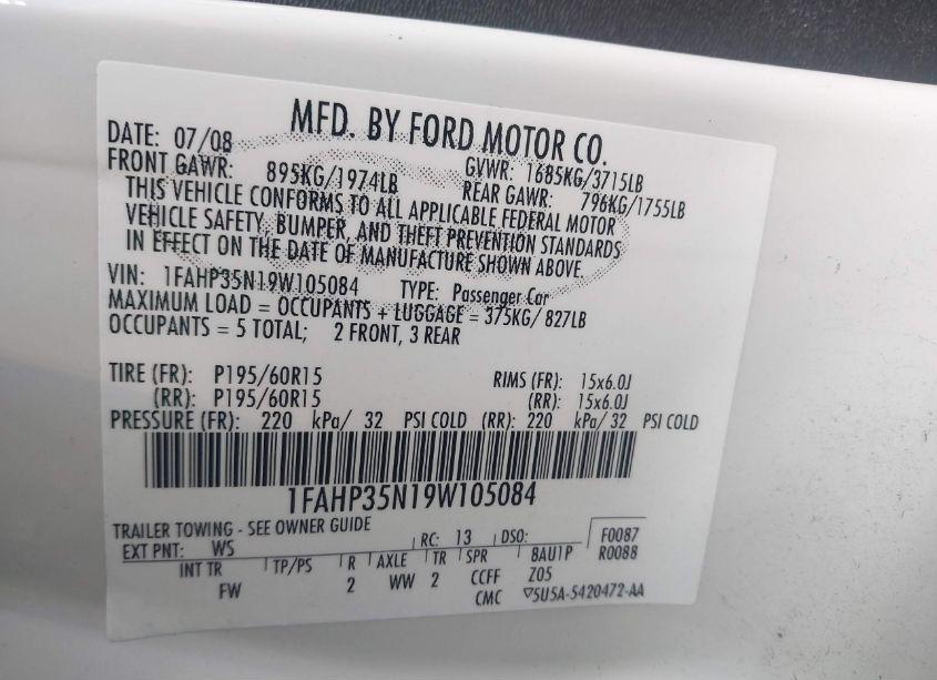 Photo 9 of 2009 Ford Focus SE (VIN 1FAHP35N19W105084)