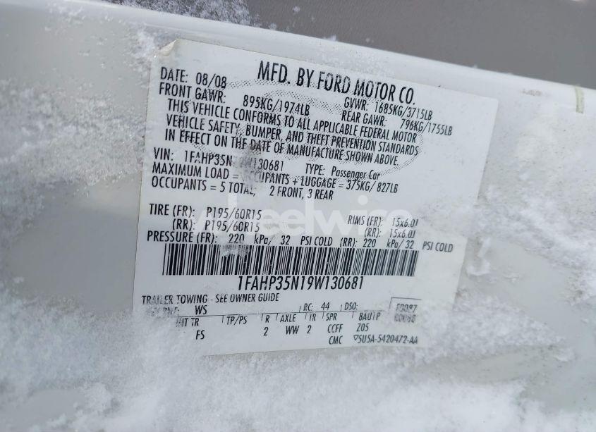 Photo 9 of 2009 Ford Focus SE (VIN 1FAHP35N19W130681)