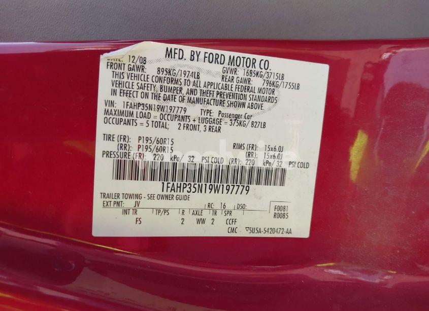 Photo 9 of 2009 Ford Focus SE (VIN 1FAHP35N19W197779)