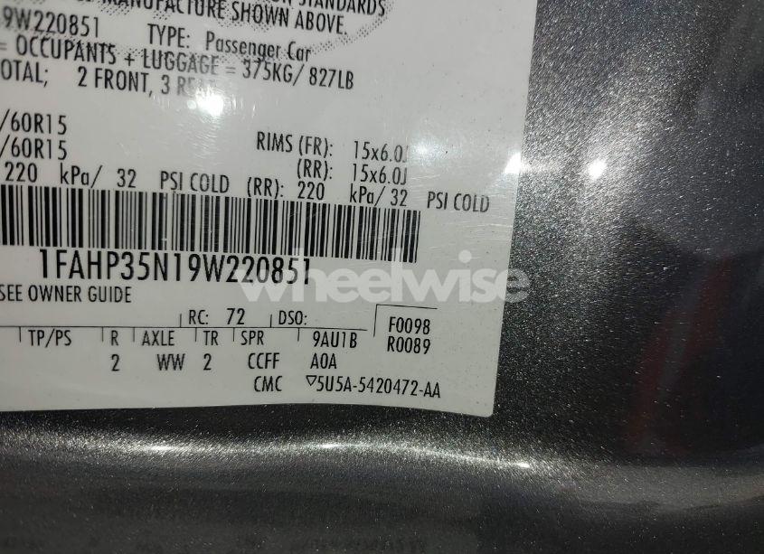 Photo 9 of 2009 Ford Focus SE (VIN 1FAHP35N19W220851)