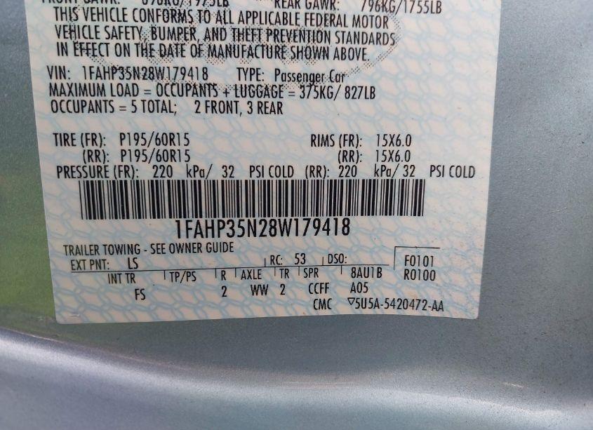 Photo 9 of 2008 Ford Focus SE/SES (VIN 1FAHP35N28W179418)