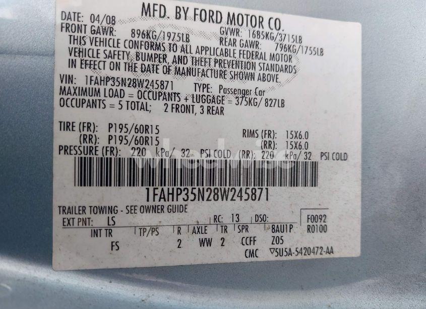 Photo 9 of 2008 Ford Focus SE/SES (VIN 1FAHP35N28W245871)