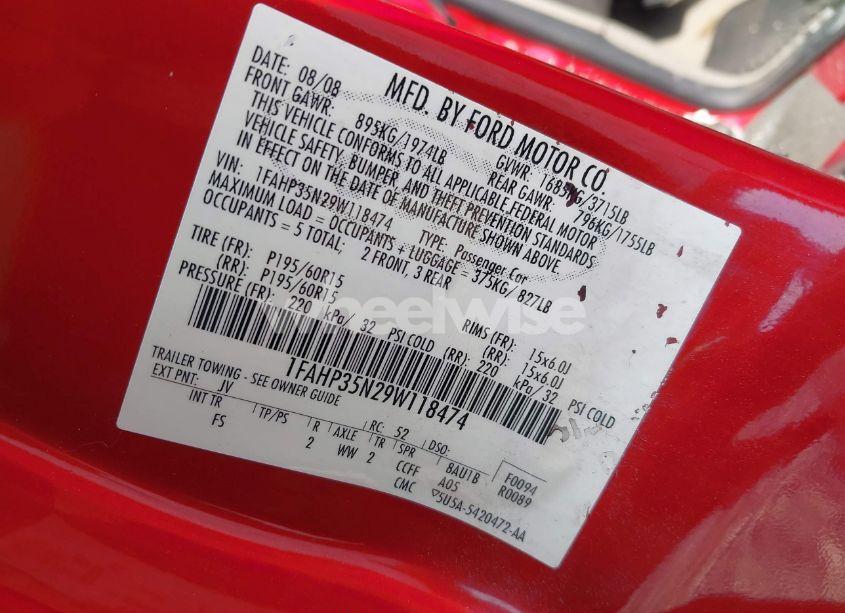 Photo 9 of 2009 Ford Focus SE (VIN 1FAHP35N29W118474)