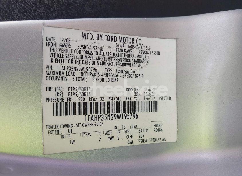 Photo 9 of 2009 Ford Focus SE (VIN 1FAHP35N29W195796)