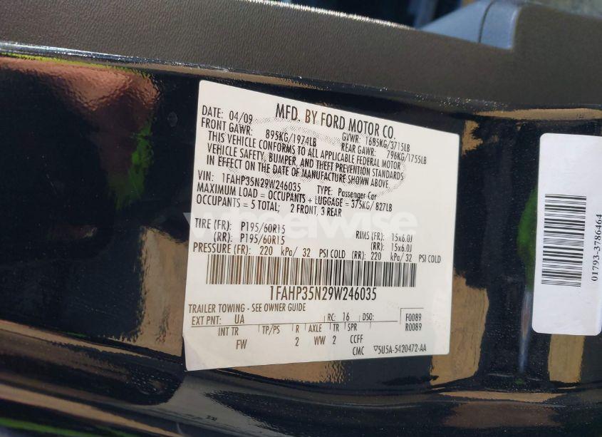 Photo 9 of 2009 Ford Focus SE (VIN 1FAHP35N29W246035)