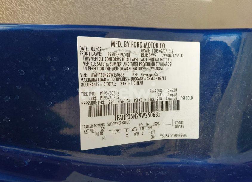 Photo 9 of 2009 Ford Focus SE (VIN 1FAHP35N29W250635)