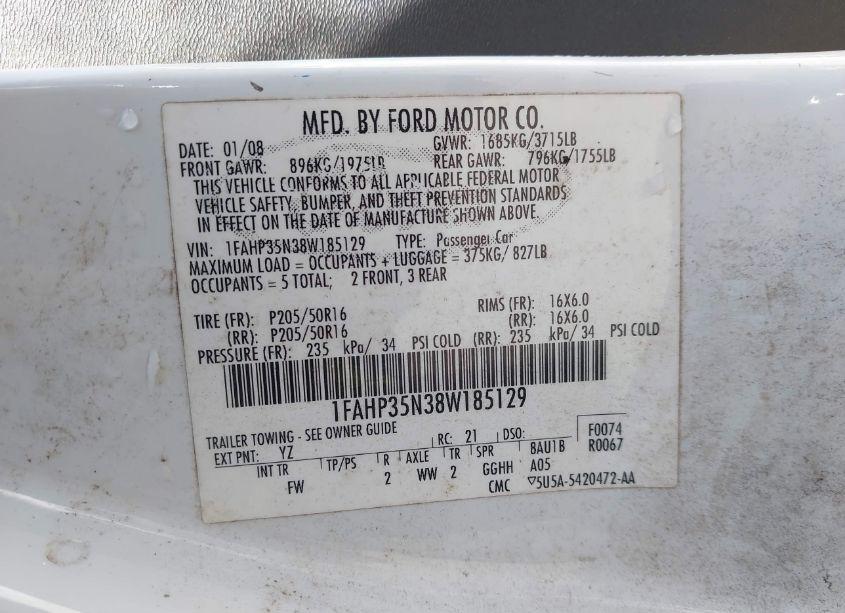 Photo 9 of 2008 Ford Focus SE (VIN 1FAHP35N38W185129)