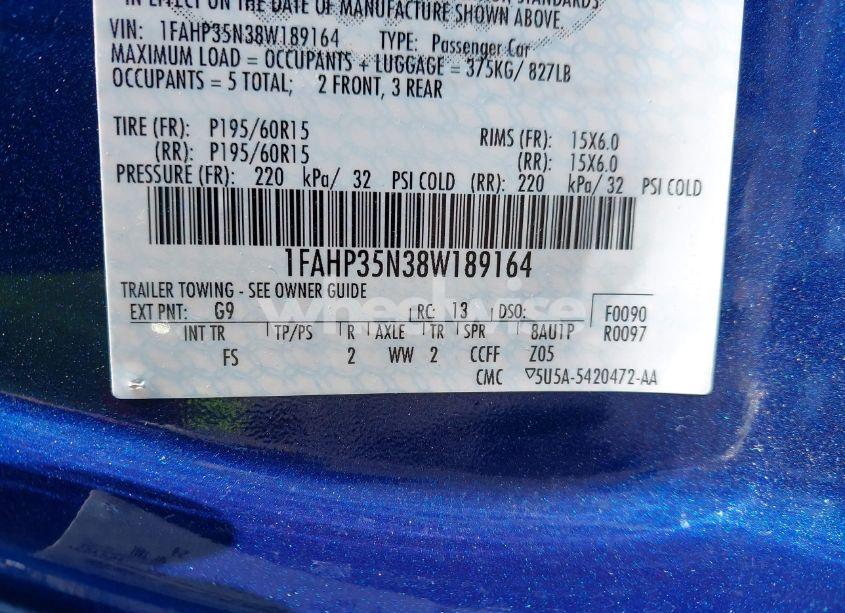 Photo 9 of 2008 Ford Focus SE/SES (VIN 1FAHP35N38W189164)