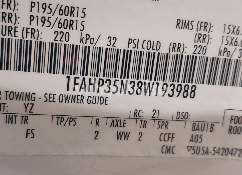 Photo 9 of 2008 Ford Focus SE (VIN 1FAHP35N38W193988)