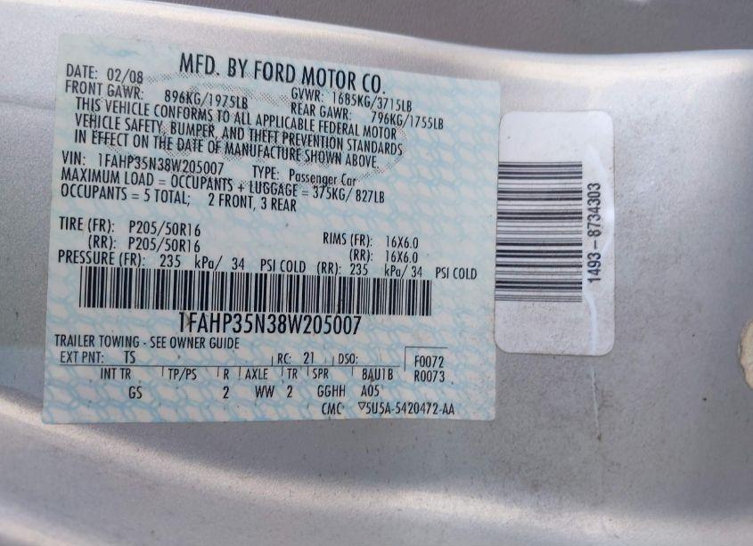 Photo 9 of 2008 Ford Focus SE/SES (VIN 1FAHP35N38W205007)