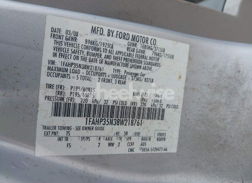 Photo 9 of 2008 Ford Focus SE (VIN 1FAHP35N38W218761)
