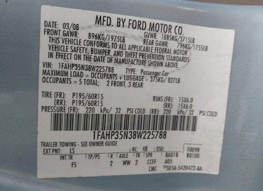 Photo 9 of 2008 Ford Focus SE/SES (VIN 1FAHP35N38W225788)