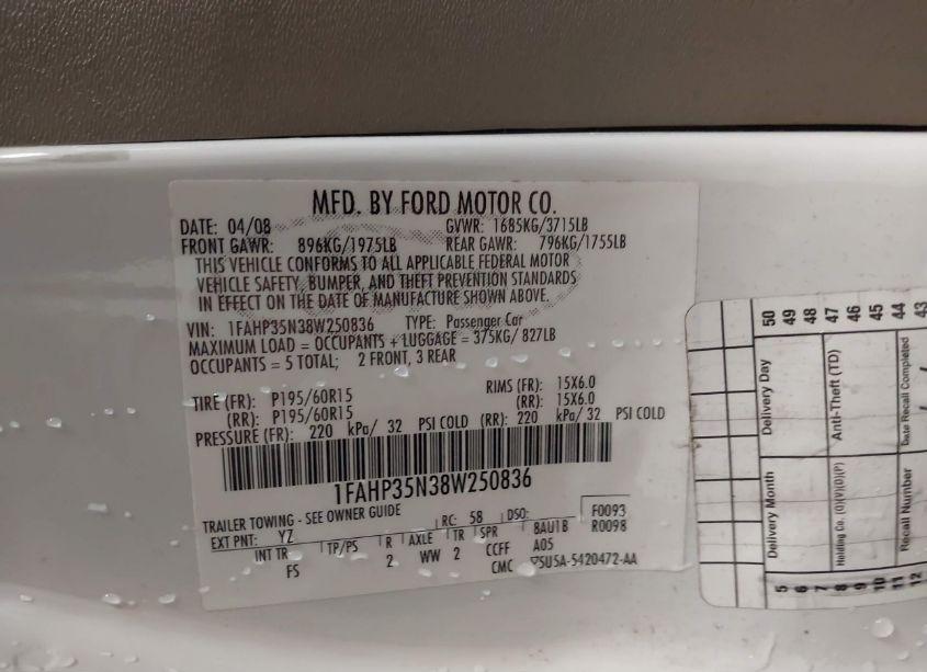 Photo 9 of 2008 Ford Focus SE/SES (VIN 1FAHP35N38W250836)