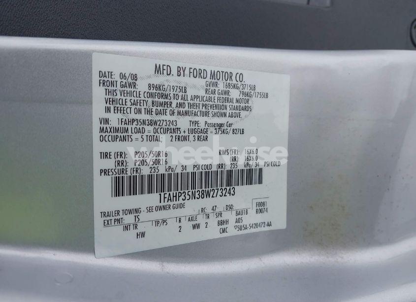 Photo 9 of 2008 Ford Focus SE/SES (VIN 1FAHP35N38W273243)
