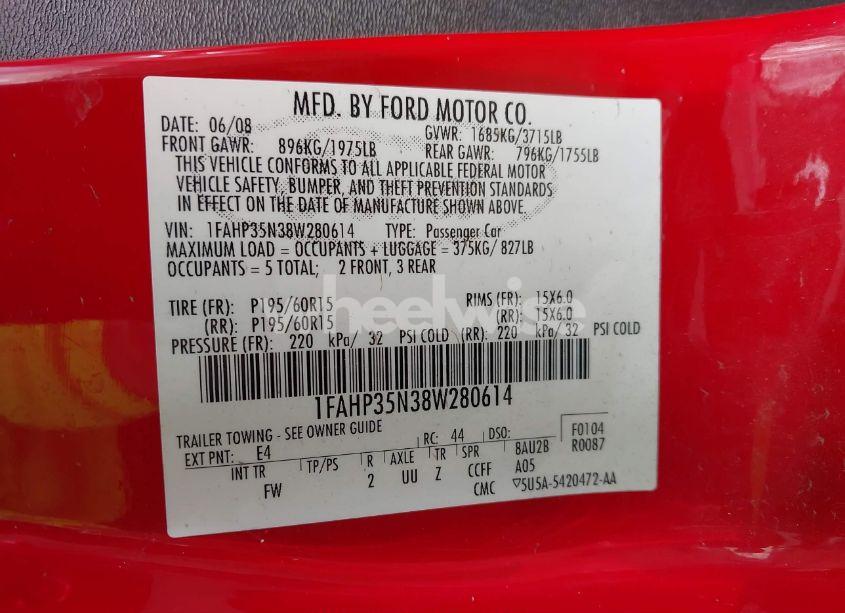 Photo 9 of 2008 Ford Focus SE/SES (VIN 1FAHP35N38W280614)