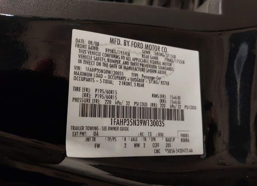 Photo 9 of 2009 Ford Focus SE (VIN 1FAHP35N39W130035)