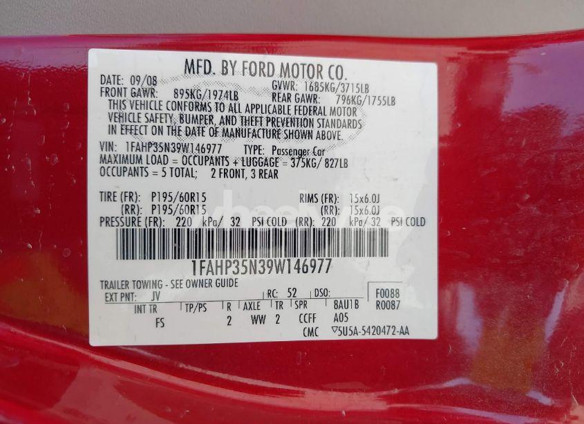 Photo 9 of 2009 Ford Focus SE (VIN 1FAHP35N39W146977)