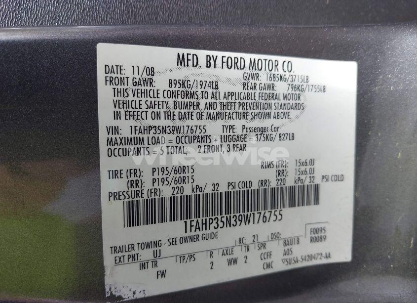Photo 9 of 2009 Ford Focus SE (VIN 1FAHP35N39W176755)
