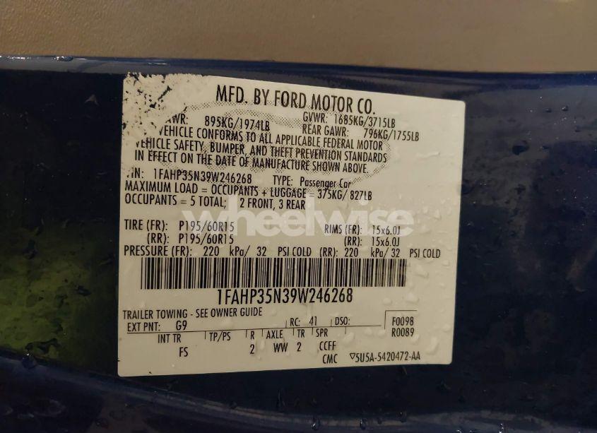 Photo 9 of 2009 Ford Focus SE (VIN 1FAHP35N39W246268)