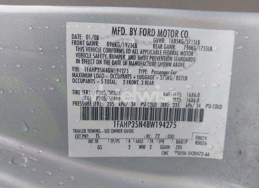 Photo 9 of 2008 Ford Focus SE/SES (VIN 1FAHP35N48W194275)