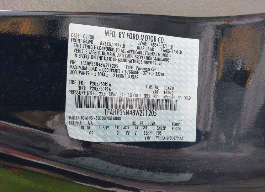 Photo 9 of 2008 Ford Focus SE/SES (VIN 1FAHP35N48W211205)