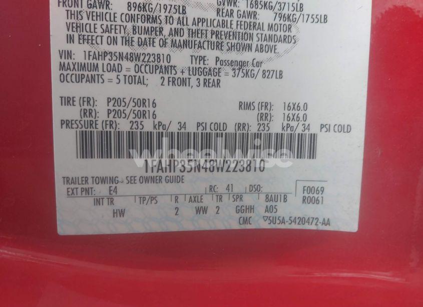 Photo 9 of 2008 Ford Focus SE/SES (VIN 1FAHP35N48W223810)