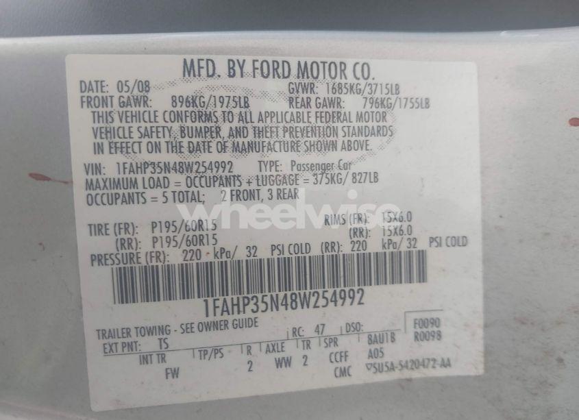 Photo 9 of 2008 Ford Focus SE/SES (VIN 1FAHP35N48W254992)