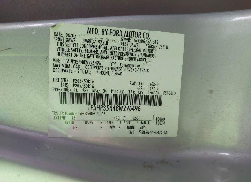 Photo 9 of 2008 Ford Focus SES (VIN 1FAHP35N48W296496)