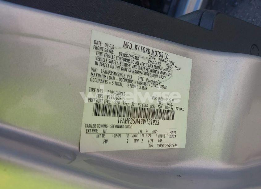 Photo 9 of 2009 Ford Focus SE (VIN 1FAHP35N49W131923)