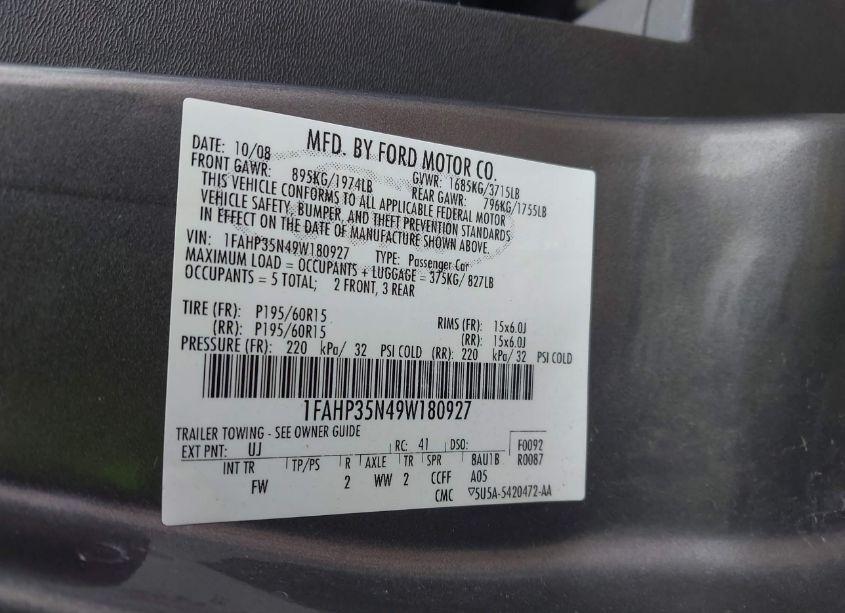 Photo 9 of 2009 Ford Focus SE (VIN 1FAHP35N49W180927)