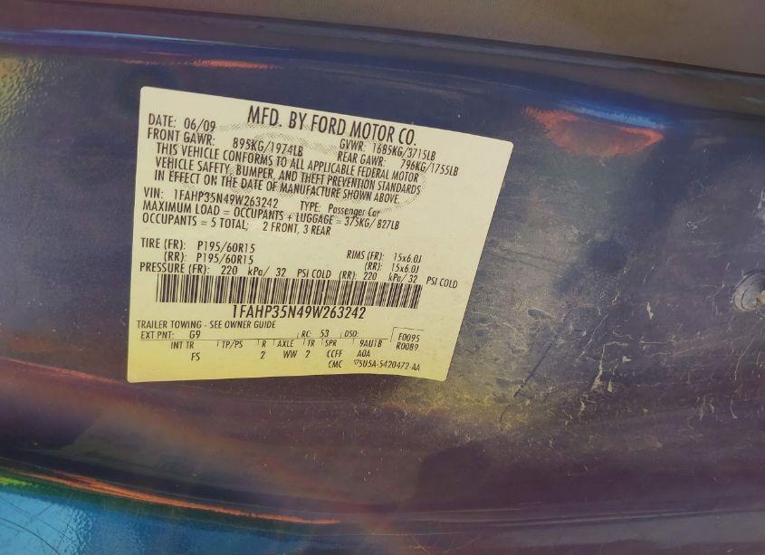 Photo 9 of 2009 Ford Focus SE (VIN 1FAHP35N49W263242)