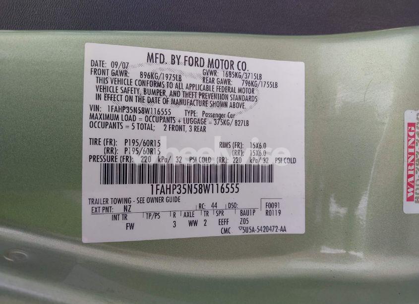 Photo 9 of 2008 Ford Focus SE/SES (VIN 1FAHP35N58W116555)