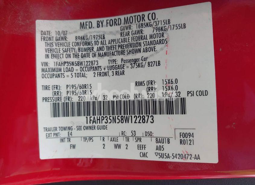 Photo 9 of 2008 Ford Focus SE/SES (VIN 1FAHP35N58W122873)