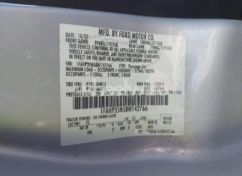 Photo 9 of 2008 Ford Focus SE/SES (VIN 1FAHP35N58W142766)