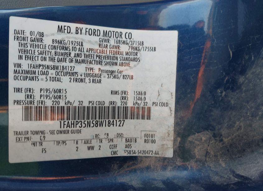 Photo 9 of 2008 Ford Focus SE/SES (VIN 1FAHP35N58W184127)