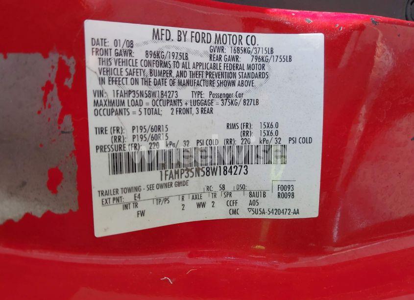 Photo 9 of 2008 Ford Focus SE/SES (VIN 1FAHP35N58W184273)