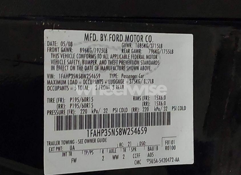 Photo 9 of 2008 Ford Focus SE/SES (VIN 1FAHP35N58W254659)