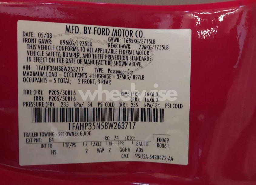 Photo 9 of 2008 Ford Focus SE/SES (VIN 1FAHP35N58W263717)