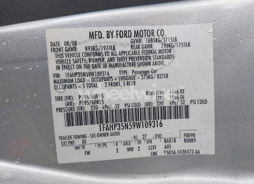 Photo 9 of 2009 Ford Focus SE (VIN 1FAHP35N59W109316)