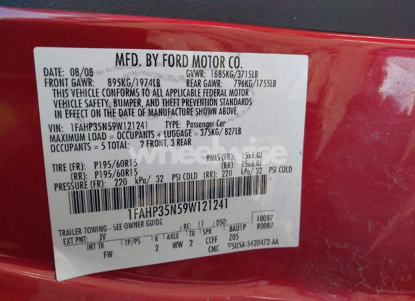 Photo 9 of 2009 Ford Focus SE (VIN 1FAHP35N59W121241)