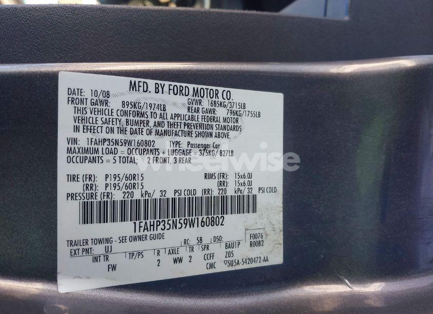 Photo 9 of 2009 Ford Focus SE (VIN 1FAHP35N59W160802)