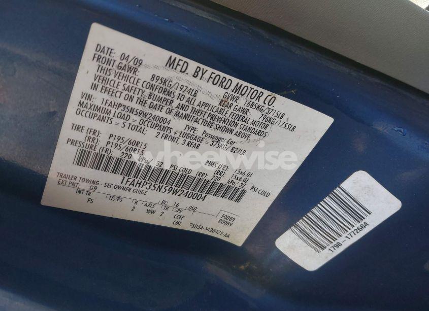 Photo 9 of 2009 Ford Focus SE (VIN 1FAHP35N59W240004)