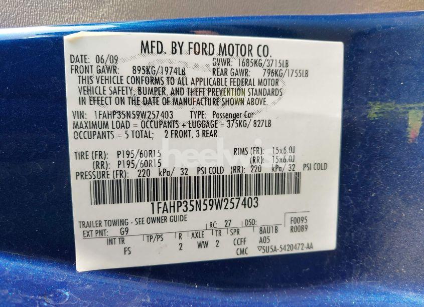 Photo 9 of 2009 Ford Focus SE (VIN 1FAHP35N59W257403)