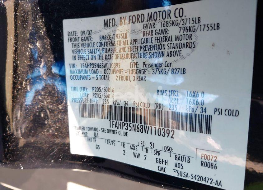Photo 9 of 2008 Ford Focus SE/SES (VIN 1FAHP35N68W110392)