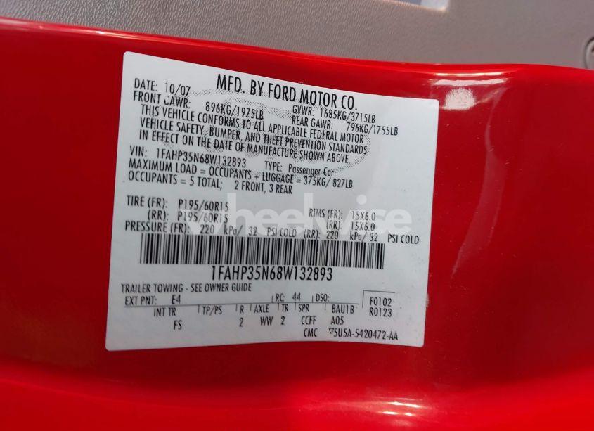 Photo 9 of 2008 Ford Focus SE/SES (VIN 1FAHP35N68W132893)