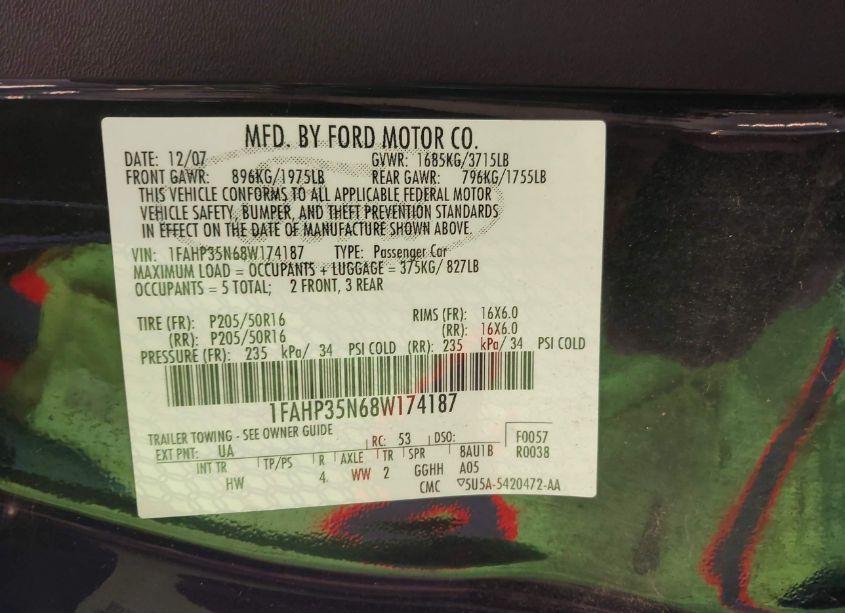 Photo 9 of 2008 Ford Focus SE/SES (VIN 1FAHP35N68W174187)