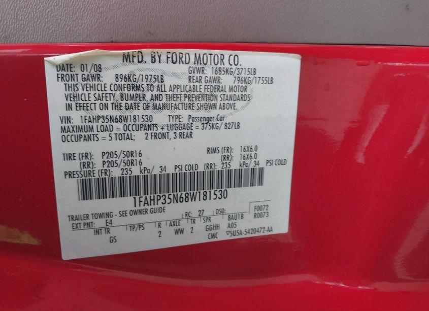 Photo 9 of 2008 Ford Focus SE/SES (VIN 1FAHP35N68W181530)